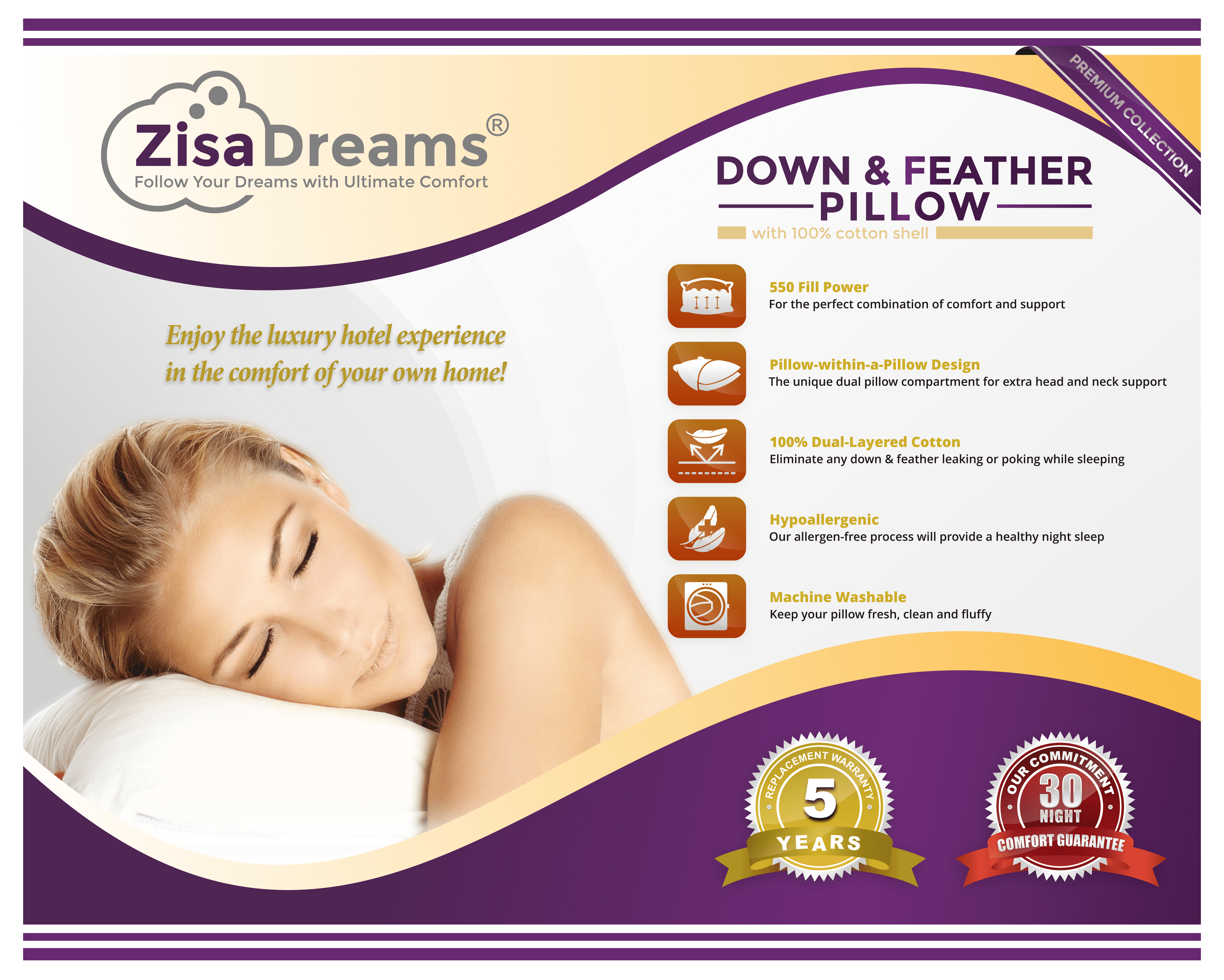 sleep factory down and feather pillow