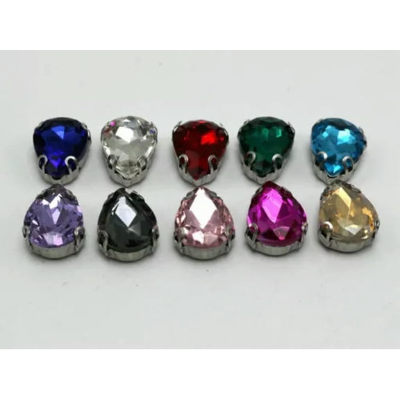 U8MO 20 Crystal Glass Teardrop Rhinestones Rose Montees Beads 10X14mm Colour Choice-Silver  Mixed Colour Crystal