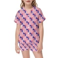 thumbnail image 4 of REDARER Girls Patriotic USA Bow Flag Print Notch Collar Short Sleeve Button Down Top Elastic Waist Shorts Two Piece Pajama Set, 4 of 4