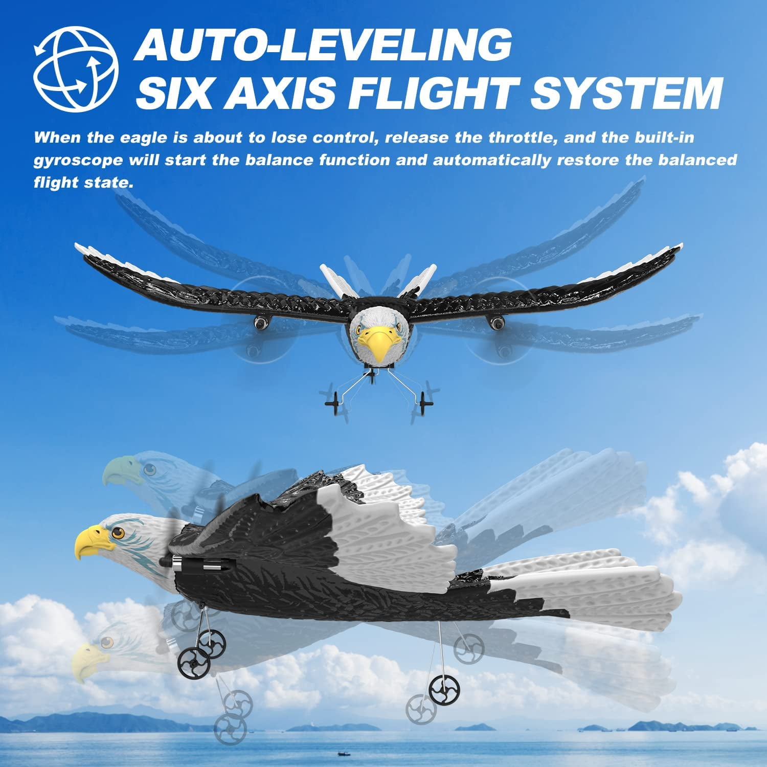 MUSICOZY RC Airplane, Remote Control Eagle Plane, RTF Aircraft, 2.4GHZ 2CH Flying Bird with 2 Batteries and 6-Axis Gyro Stabilizer Propeller, Easy to Fly for Beginners, Adults, Kids and Children