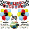 Two Fast Racing Theme Party Decoration Checkered Flag Cake Topper Red Black Balloon Set Colorful Banner for Sports Event Race Car Lover Kids 2nd Birthday Supplies