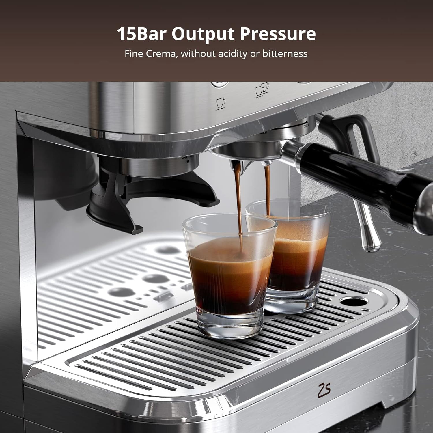 EastVita Espresso Machine with Grinder and Milk Frother / Steam Wand, 15 Bar Automatic Coffee Machine, Professional Coffee Maker with 2.5L Water Tank,Stainless Steel