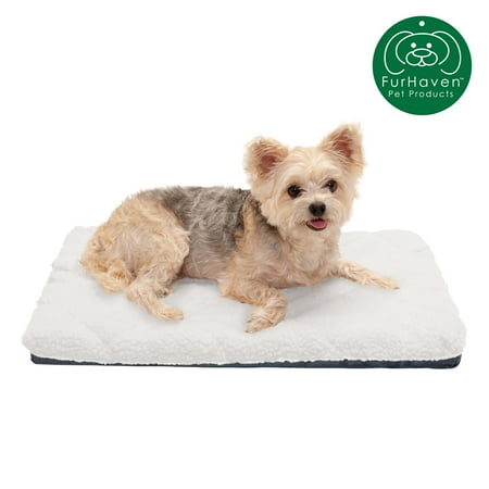 FurHaven Pet Kennel Pad | Orthopedic Faux Lambswool & Sherpa Pet Mattress for Crates & Kennels, Cream, Small