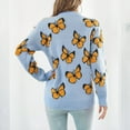 thumbnail image 4 of Pull à Manches Longues Papillons Col Rond Encolure Extensible Mode Acrylique Pull Tricoté pour Femmes pour Bureau Travail Pull Bleu Papillons Jaunes m, 4 of 6
