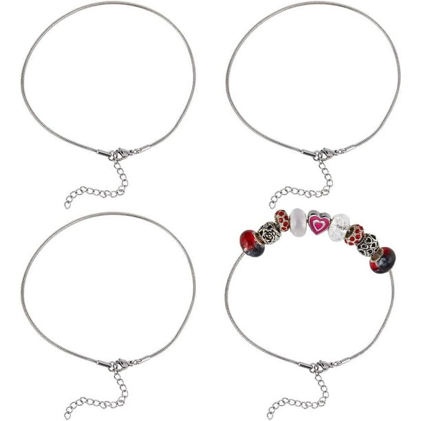 1 caja de 12 pulseras de cadena de serpiente con dijes, pulseras de dijes de plata a granel con cierre de langosta, pulsera de cadena de serpiente ajustable de metal y acero inoxidable