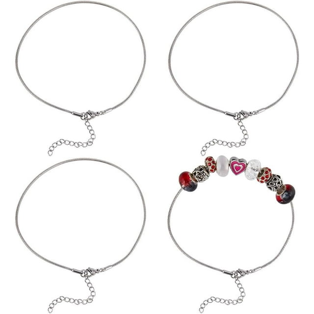 1 caja de 12 pulseras de cadena de serpiente con dijes, pulseras de dijes de plata a granel con cierre de langosta, pulsera de cadena de serpiente ajustable de metal y acero inoxidable