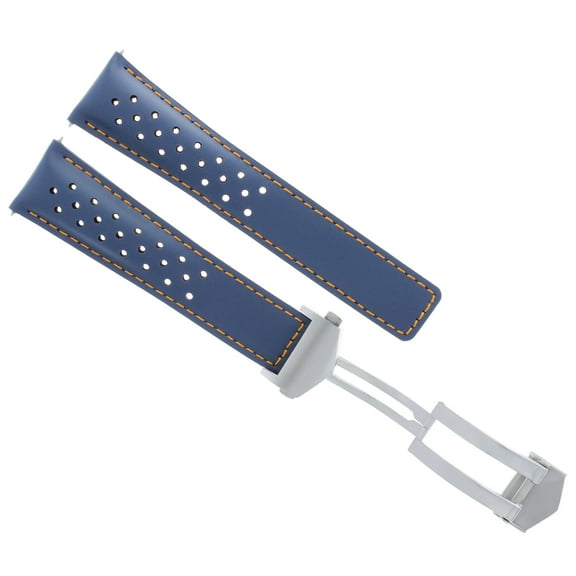 19MM LEATHER WATCH BAND STRAP FOR TAG HEUER CARRERA TWIN WAR211A. BLUE PERFORAT