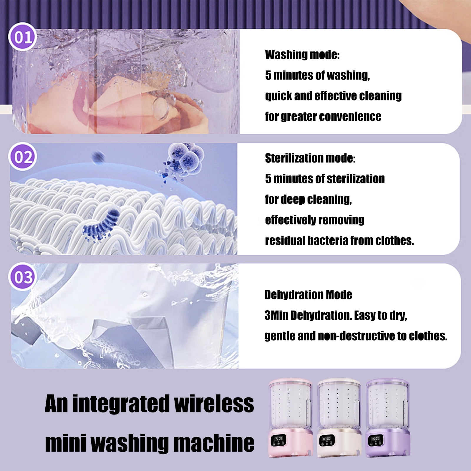 Compact Automatic Tiny Transportable Washer Turn Dryer 2L Capacity With Royal Blue Light Pasteurization For Dormitory Apartment Travel