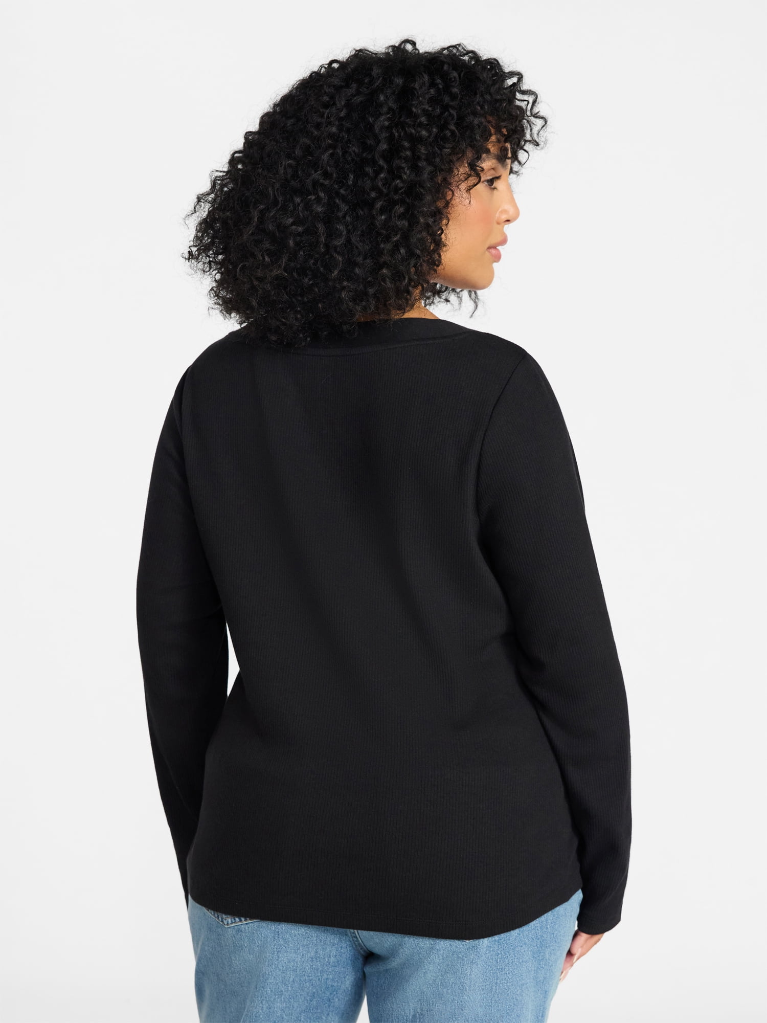 Terra & Sky Women's Plus Size Long Sleeve Square Neck Rib Top, Sizes 0X-5X