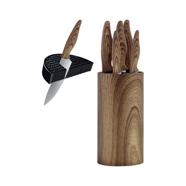 JS Gourmet - Ensemble de Couteaux avec Bloc de Rangement Universel, Lame en Acier Inoxydable, Brun