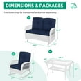 thumbnail image 2 of VIVIJASON 4-Piece Outdoor Patio White Wicker Conversation Sets, All Weather Outdoor Rattan Furniture Set Includes Glider Loveseat, Coffee Table, 2 Rocking Chairs with Cushions for Backyard, Navy Blue, 2 of 7