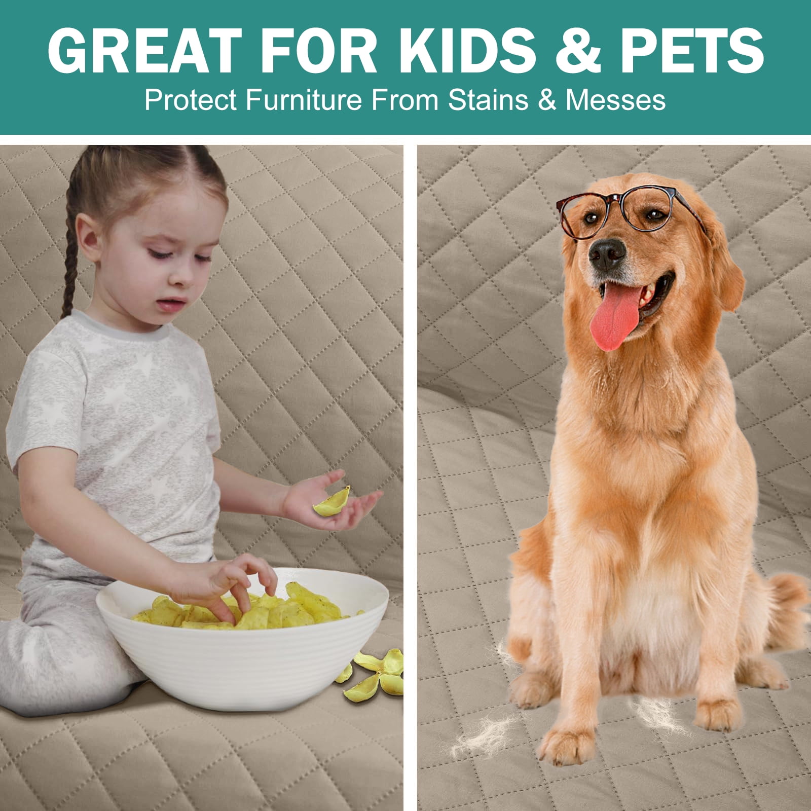 100% Waterproof Sofa Cover Machine Washable Couch Cover Non Slip Furniture Protector Slipcover for Dogs, Children, Pets, Chair Size, Khaki