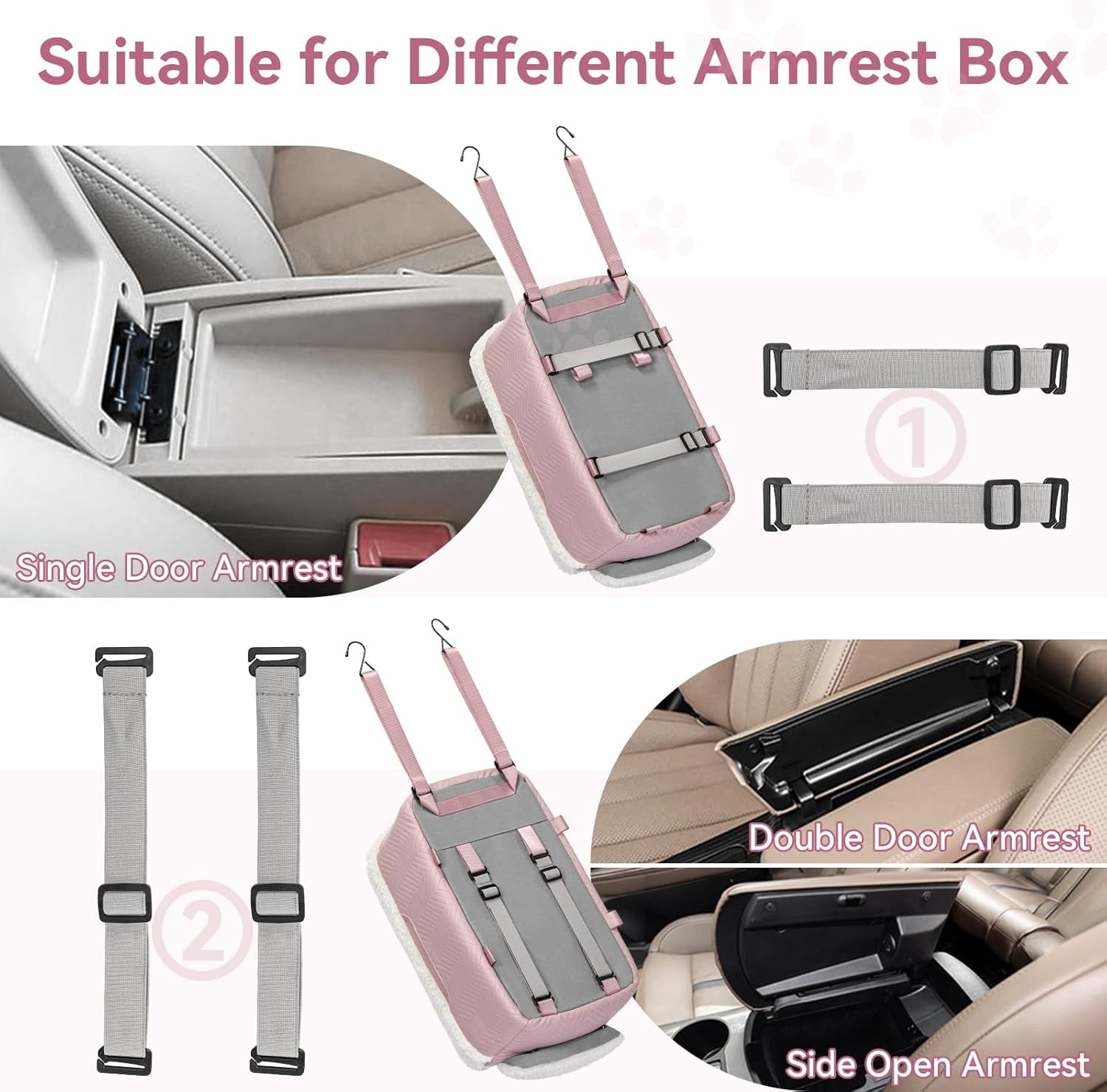 Car  Portable Console Dog  with Safety Hooks for Small Pets  to 9 lbs Pink