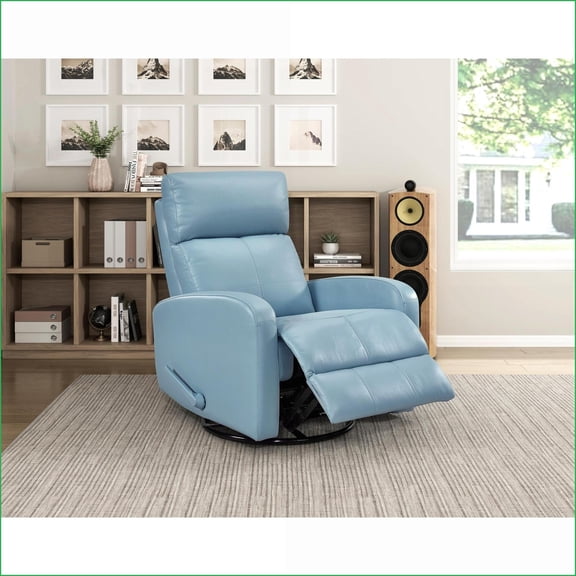 Recliners, Navy Blue Leather Glider Swivel Recliner with Pull-Handle | Blue | Solid Wood,Plywood