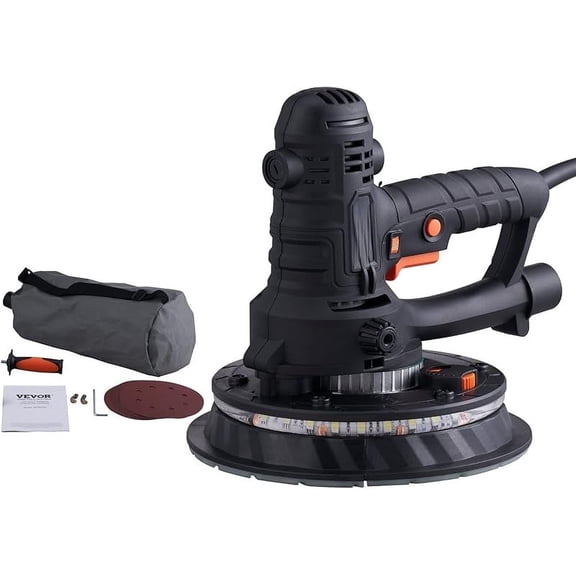 Drywall Sander 850W, Electric Drywall Sander Variable Speed 800-1750 RPM, Foldable Sheetrock Sander with Telescope Handle, Electric Sander with LED Strip Light and Vacuum Bag, Wall Sander