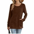 thumbnail image 3 of Scyoekwg Womens Long Sweaters Fall Fashion Dressy Casual Long Sleeve Top for Women Crewneck Tunic Knit Sweaters Loose Fit Pullover With Pockets (Z_Brown,M), 3 of 5