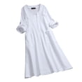 thumbnail image 1 of CAROOTU Robe en Coton et Lin pour Femmes Col en V Manches Longues Élégante Confortable Couleur Unie, 1 of 7