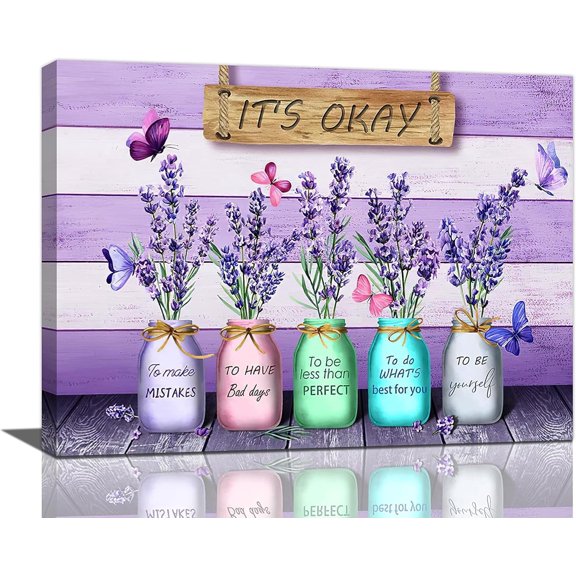 Purple Lavender Bathroom Wall Art Farmhouse Lavender Flower Pictures Wall Decor Country Rustic Floral Inspirational Canvas Painting Modern Home Framed Artwork For Office Bedroom 12"X16"