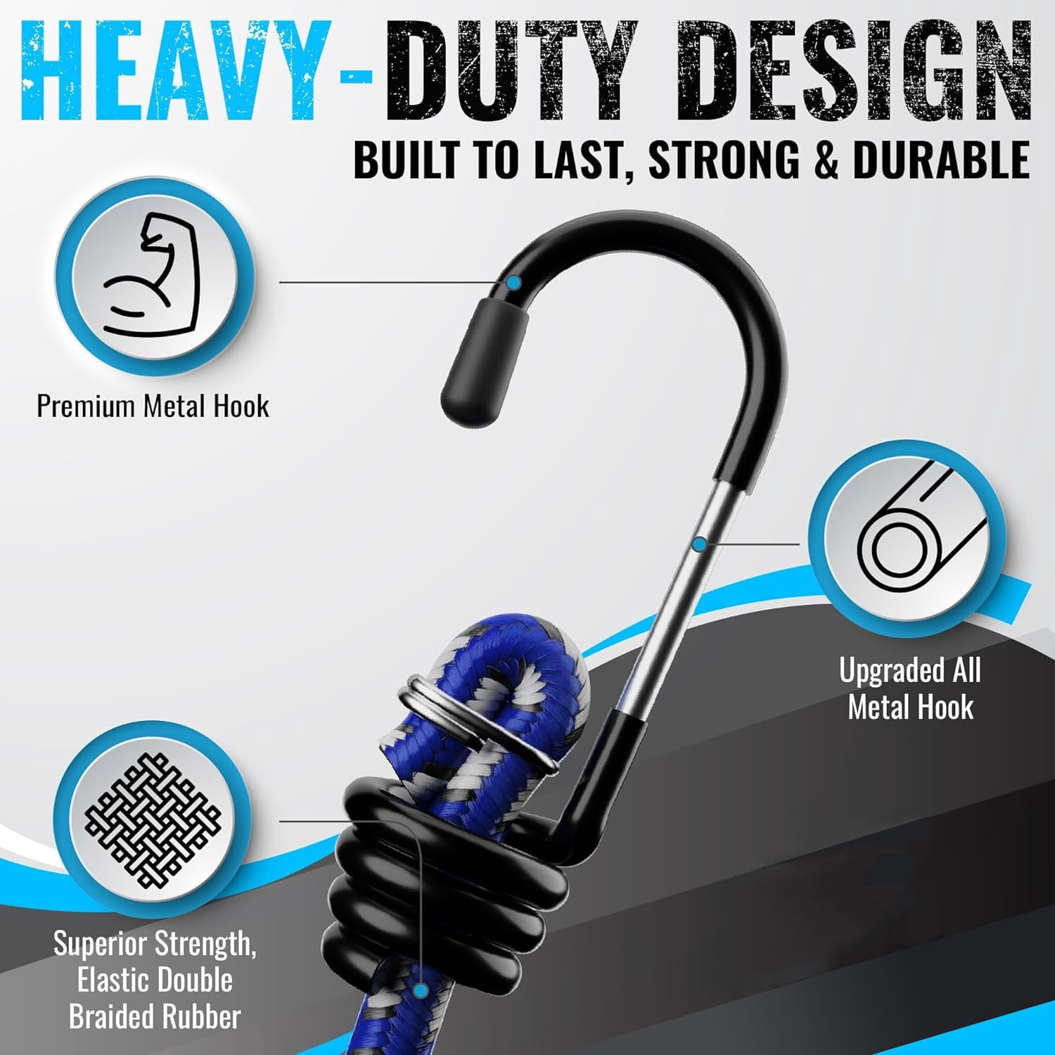 OFEFE Premium Bungee Cords Heavy Duty - 20 Pcs Bungee Cords with Hooks in a Storage Jar Includes 10", 18", 24", 30", 36", 48" Bungie Bundle
