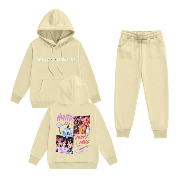 Pop cazadora para niña Demo-n Hunters Boys Girls Fashion Hooded Sweatshirt Set Streetwear Soft Comfortable Long Sleeve Hoodie for Daily Wear Spring Fall Winter (Beige)