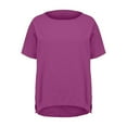 thumbnail image 4 of Lenpel Women's Plus Size Tops Short Sleeve Boat Neck Side Split High Low Cotton Linen T-Shirts Casual Loose Blouses, 4 of 7