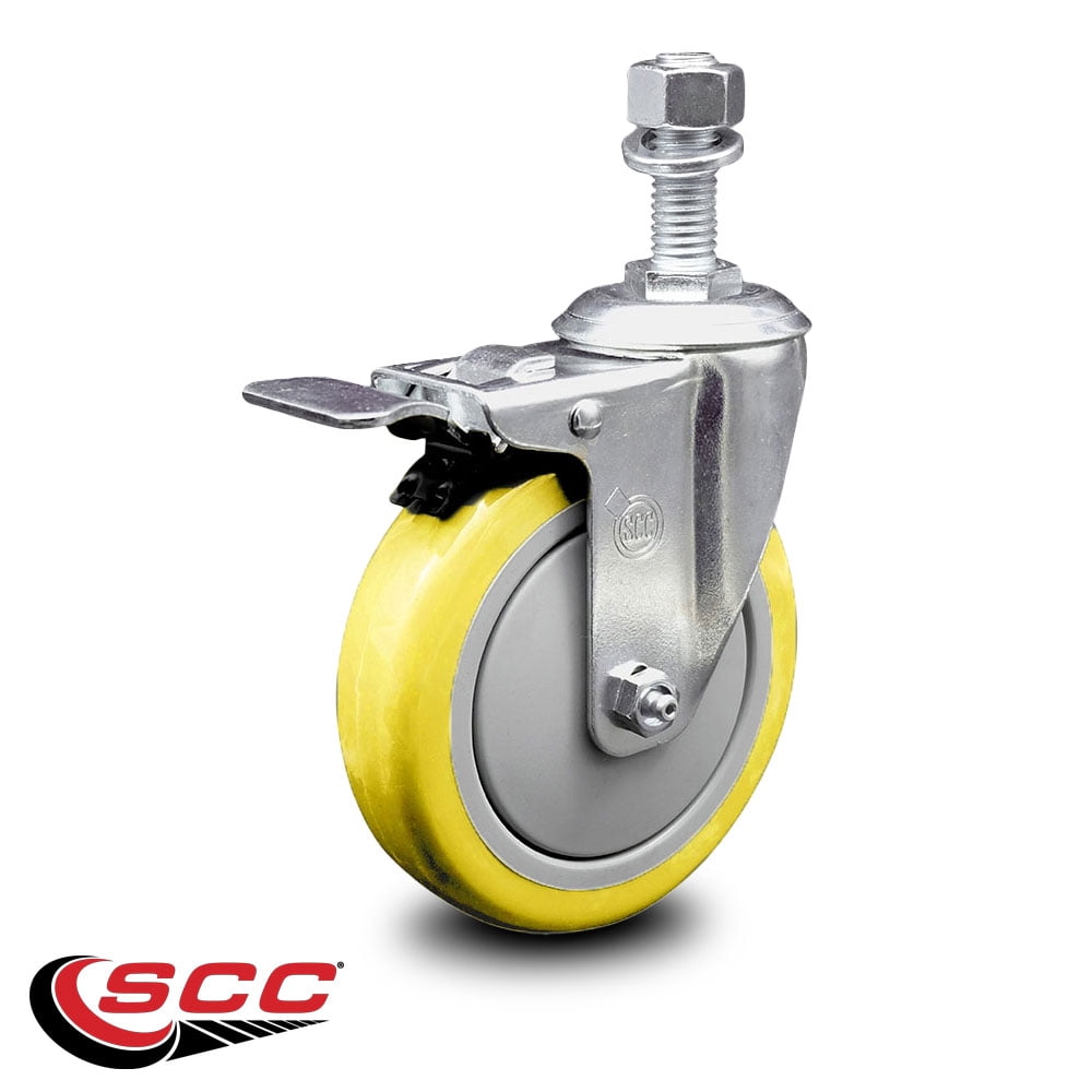 5 Inch Yellow Polyurethane Wheel Swivel 12mm Stem Caster with Total Lock Brake