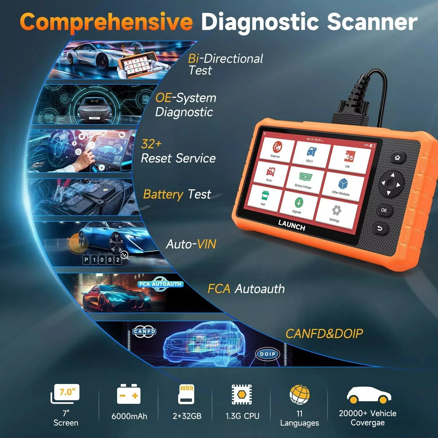LAUNCH X431 CRP919C Bidirectional Scan Tool, All System Car Diagnostic Scan Tool OBD2 Scanner for All Cars with 32+ Reset Service, Active Test, AutoVin, FCA Autoauth DoIP & CAN FD, 2-Year Free Update