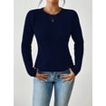 thumbnail image 4 of Women'S Crewneck Long Sleeves Crochet Light-Weight Knit Sweaters for Women Trendy Fall Outfits Dark Blue M, 4 of 8