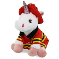 DolliBu Unicorn Firefighter Stuffed Animal - Sper Soft White Unicorn Fireman Toy with Red Fireman Costume Outfit and Fireman Hat, Cute Fantasy Stuffed Fire Fighter Doll Plush Toy for Kids - 9 Inch
