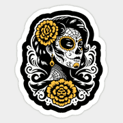 Sugar Skull Womans Face And Marigold Girl Day Of The Dead Art Sticker Phone Decal Water Bottle Stickers Car Decals, Laptop Sticker