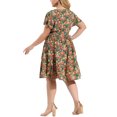 thumbnail image 3 of Agnes Orinda Women's Plus Size V Neck Short Sleeve Elastic Waist Ruffle Spring Summer Floral Midi Dress 1X Romantic, 3 of 8