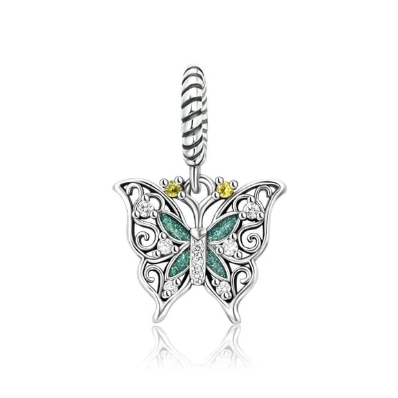 S925 Vintage Floral Butterfly Dangle Charm for Women Moment Bracelet Necklace Pendant