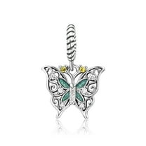S925 Vintage Floral Butterfly Dangle Charm for Women Moment Bracelet Necklace Pendant