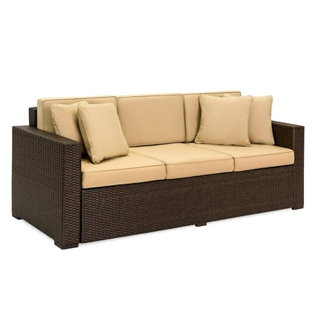 Best ChoiceProducts Outdoor Wicker Patio Furniture Sofa 3 Seater Luxury Comfort Brown Wicker