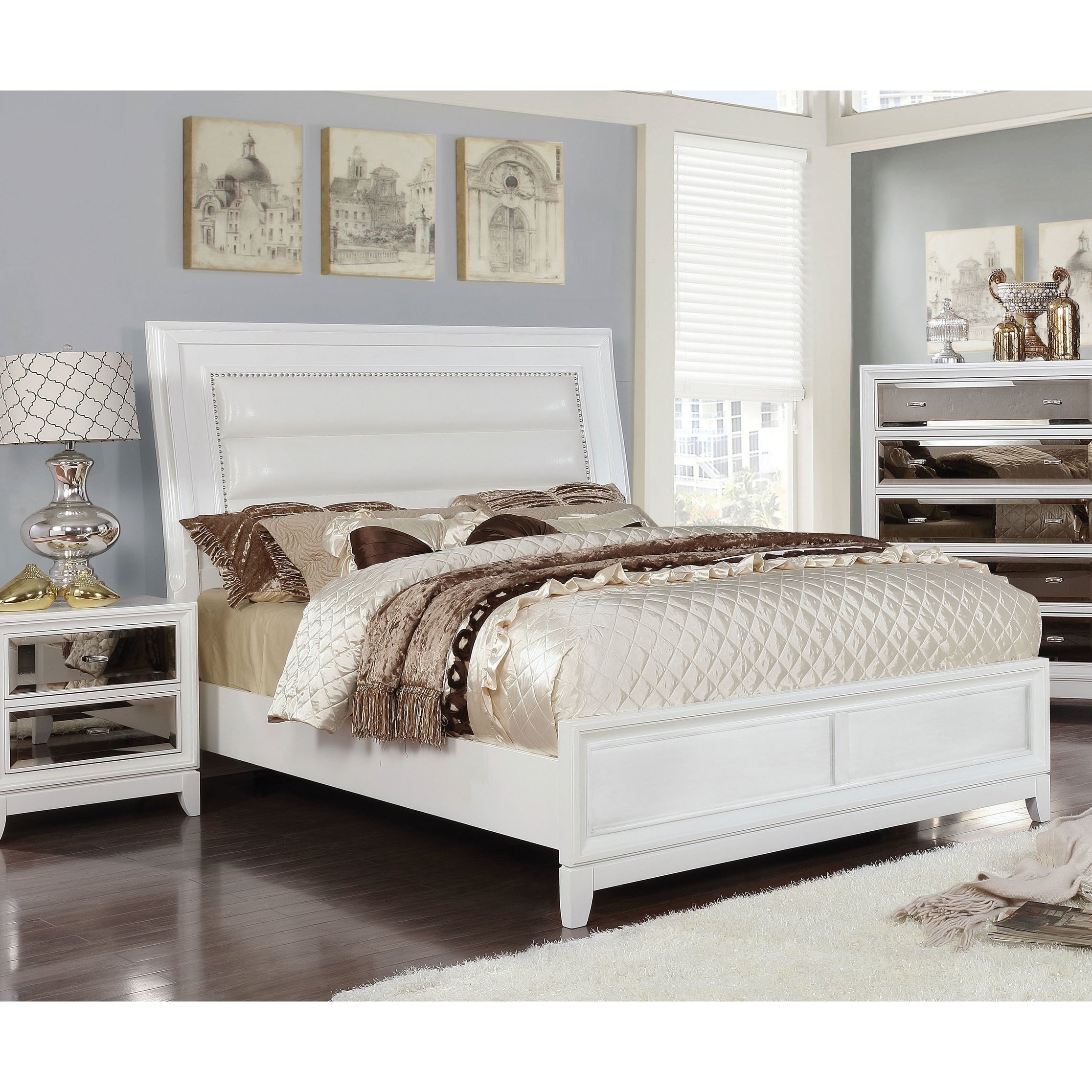 Furniture of America Welker Contemporary White Solid Wood Panel Bed