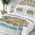thumbnail image 3 of Ambesonne Emoji Fitted & Top Sheet Set with Shams, Hippie Floral Faces Saying, Lavender Seafoam Mustard, 3 of 5