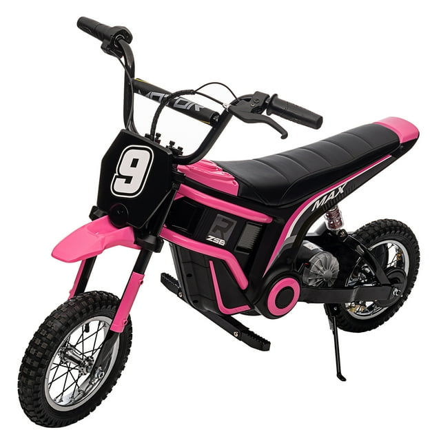 Motocicleta eléctrica de dirt bike 12V para niños, hasta 14.29MPH, 350W con 3 modos de velocidad, juguete con placa numerada 7/8/9