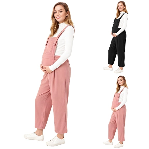 Modstep Maternity Jumpsuits for Women Adjustable Shoulder Strap Corduroy Overalls with Front Pocket for Spring Outdoor Black L