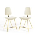thumbnail image 1 of Counter Stool Chair, Set of 2, Velvet, Metal Steel, Ivory White, Modern Contemporary Urban Design, Bar Pub Cafe Bistro Hotel Restaurant Hospitality, 1 of 10