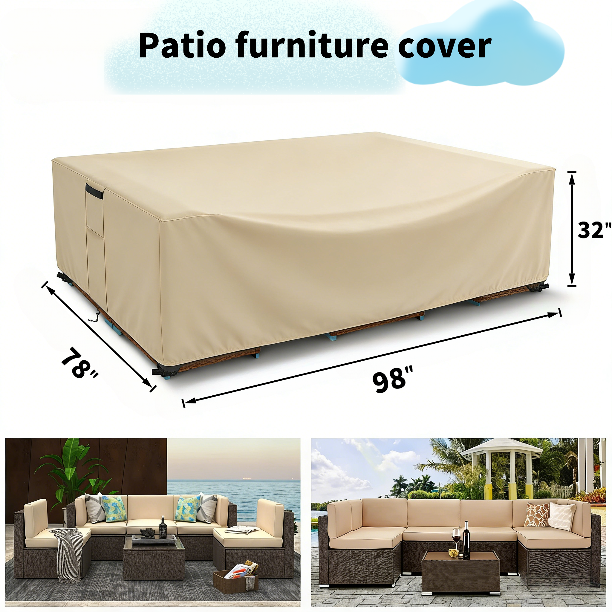 Patio Furniture Covers, Heavy Duty Outdoor Furniture Cover Waterproof, Sectional Sofa Set Covers Table and Chair Set Cover, 98"x78"x32"