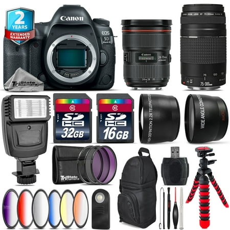 Canon EOS 5D Mark IV + 24-70mm f/2.8L II + 75-300mm III + Slave Flash - 48GB (Best Flash For Canon 5d Mark Iii 2019)