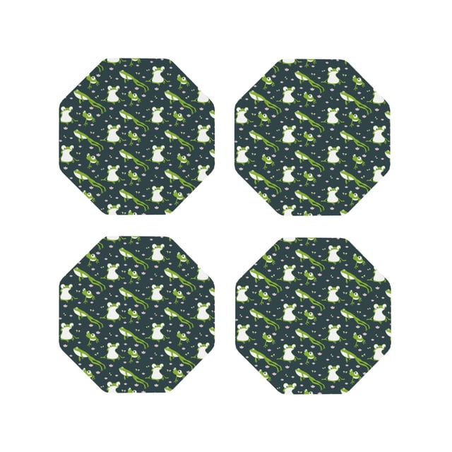 Vsdgher Green Frogs Print Leather Coasters for Drinks, Durable Drink Coasters 4 Set for Tabletop Protection, Luxurious Home Décor and Housewarming Gift-Octagon
