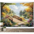 thumbnail image 4 of Forest Floral Tapestry Wall Hanging Yellow Green Tree and Colorful Wildflower Wall Tapestry for Bedroom Aesthetic Nature Landscape River Tapestry for Living Room College Dorm Decor,60x40 inch, 4 of 5