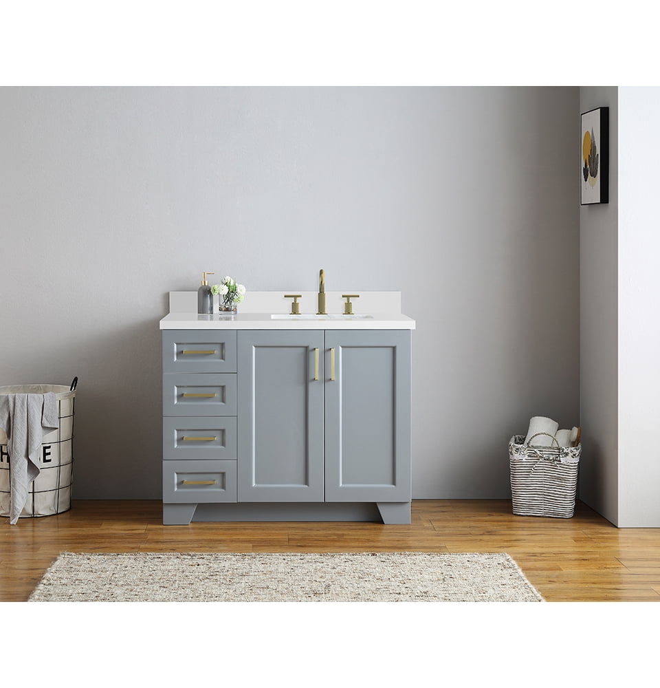 ARIEL Taylor 43 in. Bath Vanity in Grey with Quartz Vanity Top in White with White Basin