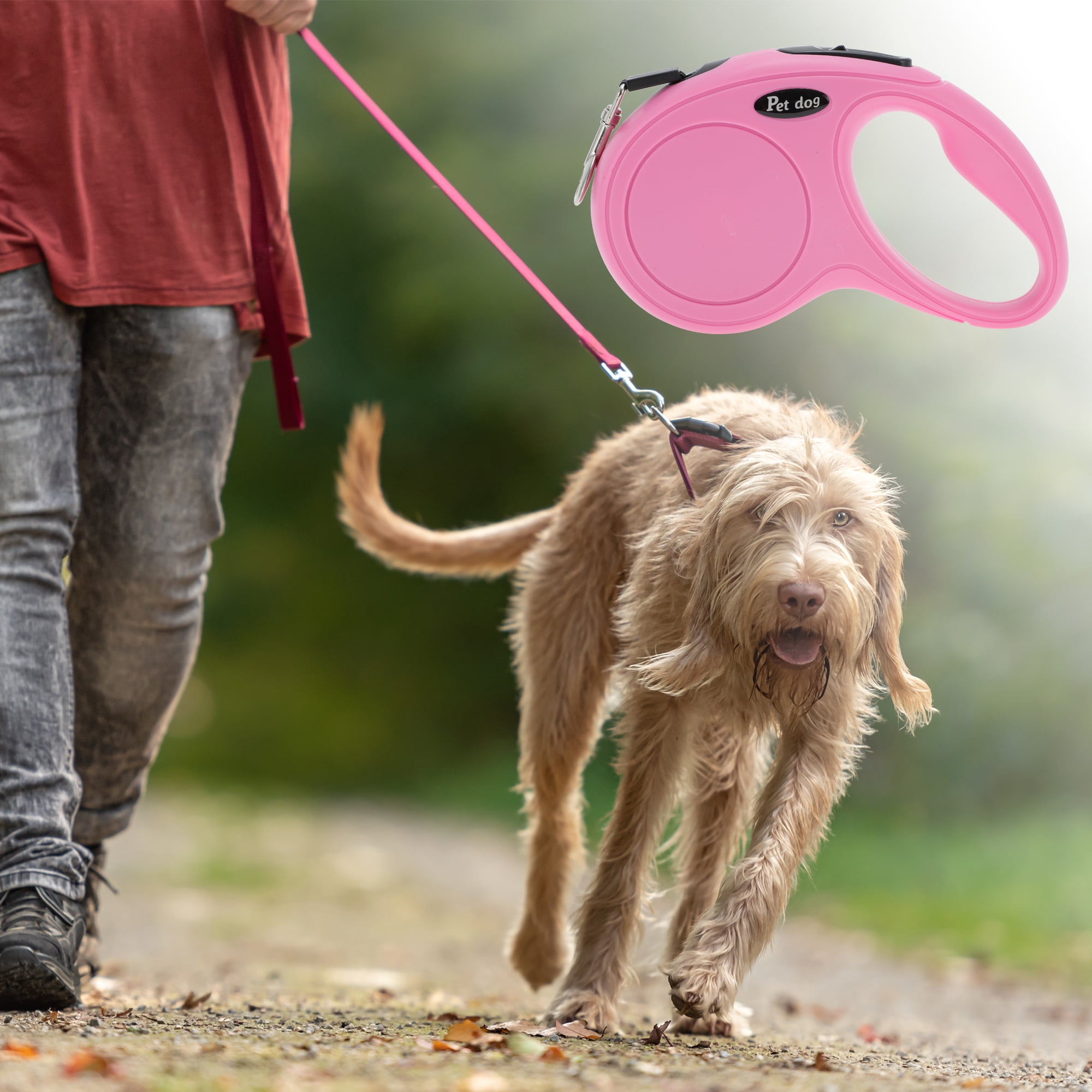 Unique Bargains Retractable Pet Leash Classic Dog Leash Soft Handle Pink 118.11"