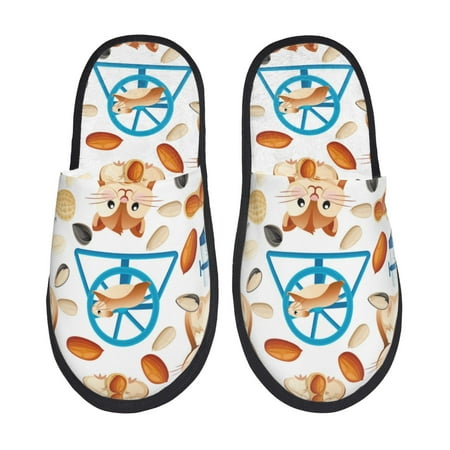

House Slippers for Women and Men Cartoon Cute Hamster Nut Peanut Comfy Fuzzy Bedroom Slippers Furry Home Shoes for Indoor Outdoor