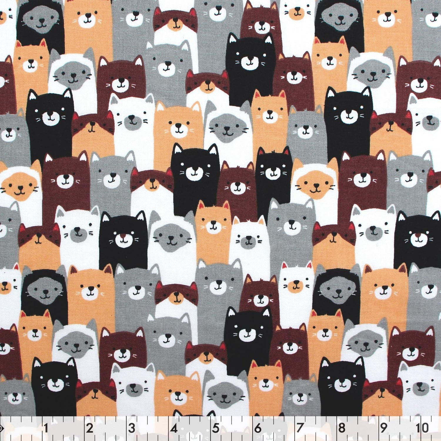 Tissu pré-coupé Fat Quarter de Fabric Creations à motif de chats fauve, noirs, bruns et blancs 18"X21"