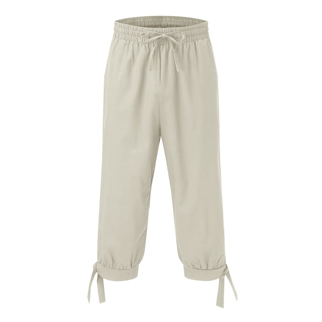 Mens Leisure Solid Color And Five Point Pocket Button Zipper Lace Up Shorts Pants