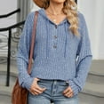 thumbnail image 2 of Diufon Womens Knit Blouses V Neck Long Sleeve Pullover Tops Solid Color Drawstring Hoodies, 2 of 7