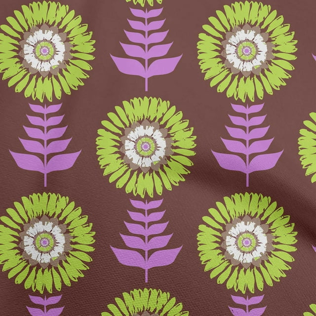 oneOone Cotton Poplin Brown Fabric Asian Block Floral Sewing Craft Projects Fabric Prints By Yard 42 Inch Wide